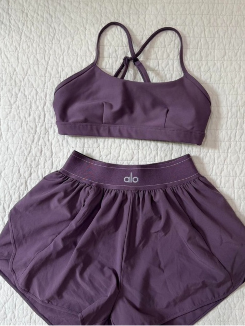 Alo Lavender Purple Sports Bra and Shorts Set